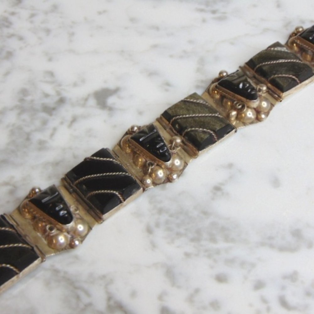 Womens Vintage Estate Sterling Silver Mayan Aztec Bracelet 53.2g E4946